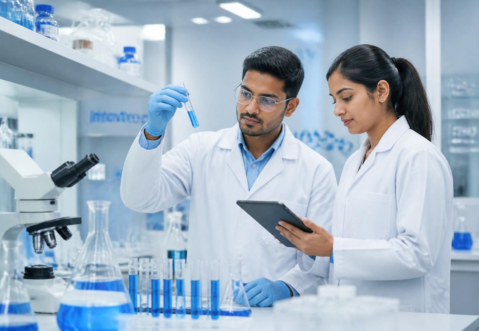 Scientist examining molecular structures in modern pharmaceutical lab