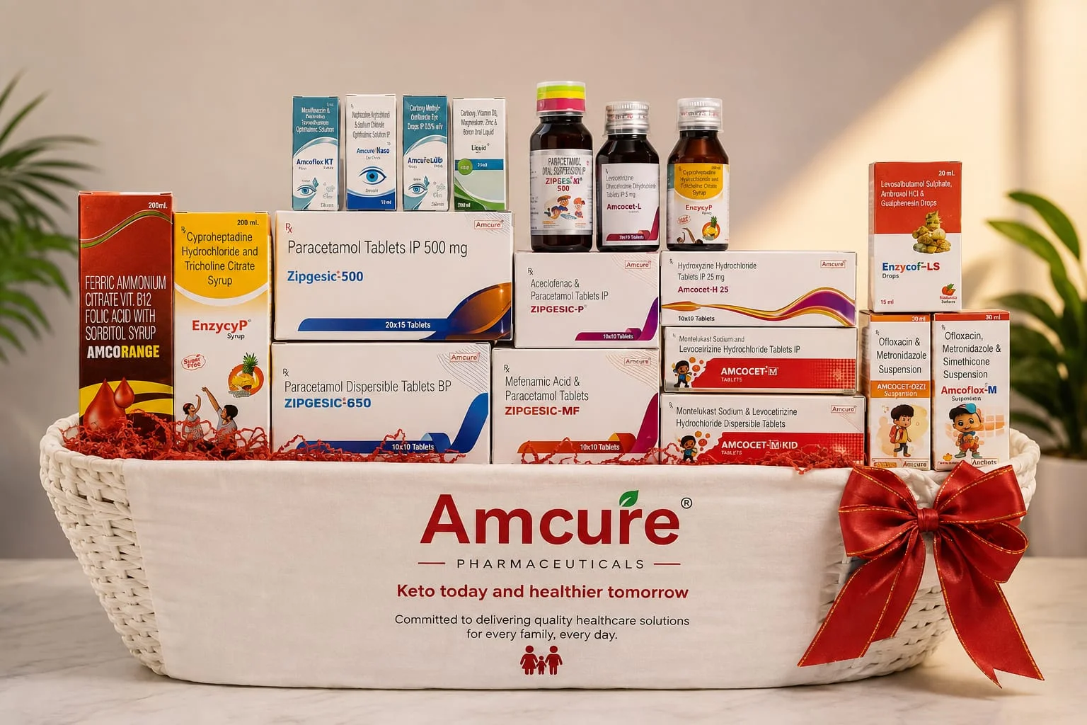 Amcure Pharmaceuticals product portfolio — tablets, syrups, drops and suspensions